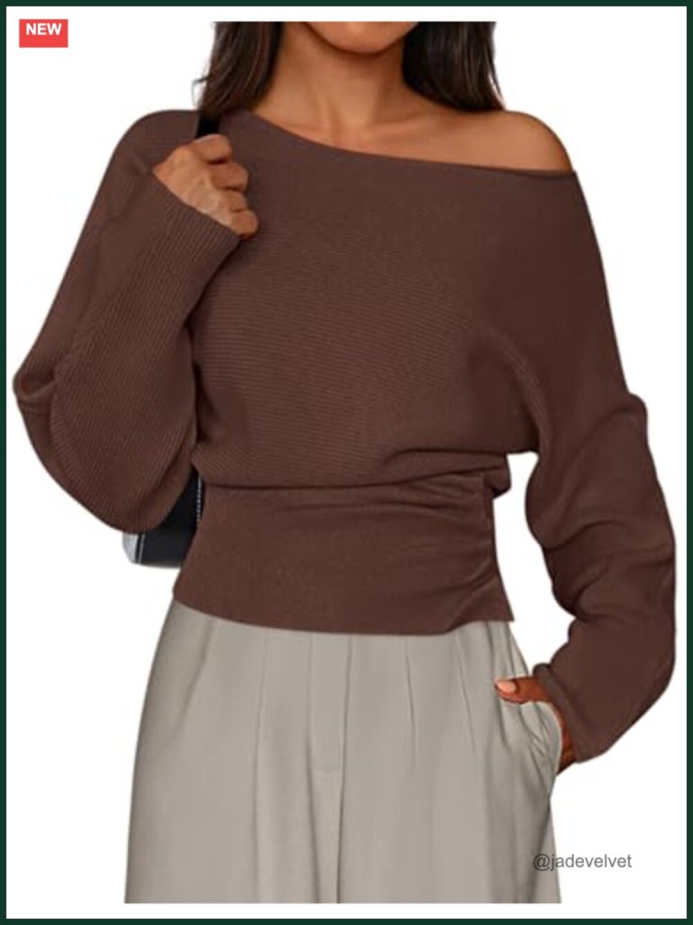 Off Shoulder Ribbed Knit Sweater Pullover Long Sleeve